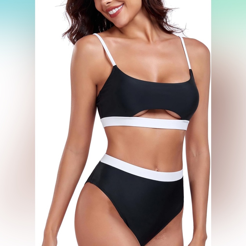 RELLECIGA Two-Tone Bikini Set in Black and White